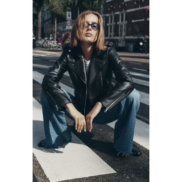 Zara Faux Leather Jacket Women's Medium Black Moto, Biker, Boho, Rock Size  Med